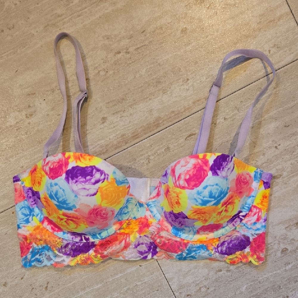 PINK Victoria's Secret Floral Multi-Color Bustier Bra